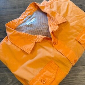 Columbia Mens XL Orange Short Sleeve Button Down Shirt Fishing Hiking Cotton